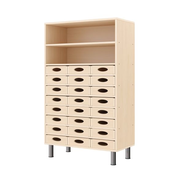 Armadio a Scaffali 120-80, 24 Cassette per Materiali (con piedi regolabili in altezza)
