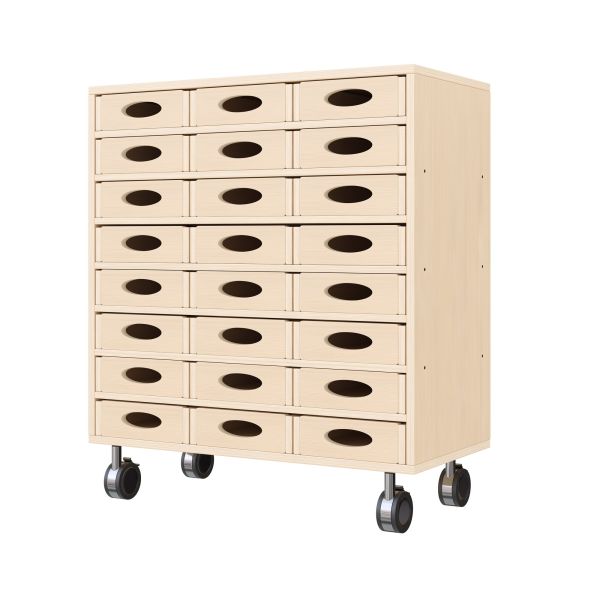 Armadio a Scaffali 79-80, 24 Cassette per Materiali (con rotelle bloccabili)