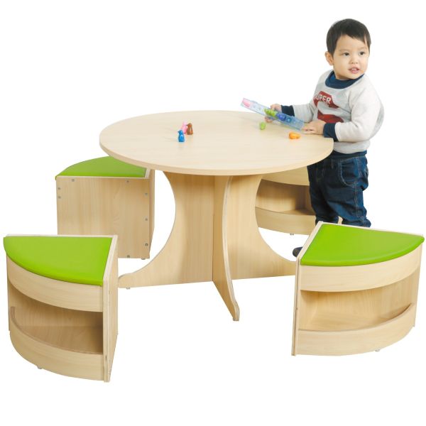 Set tavolo rotondo e 4 sgabelli, 5 pezzi