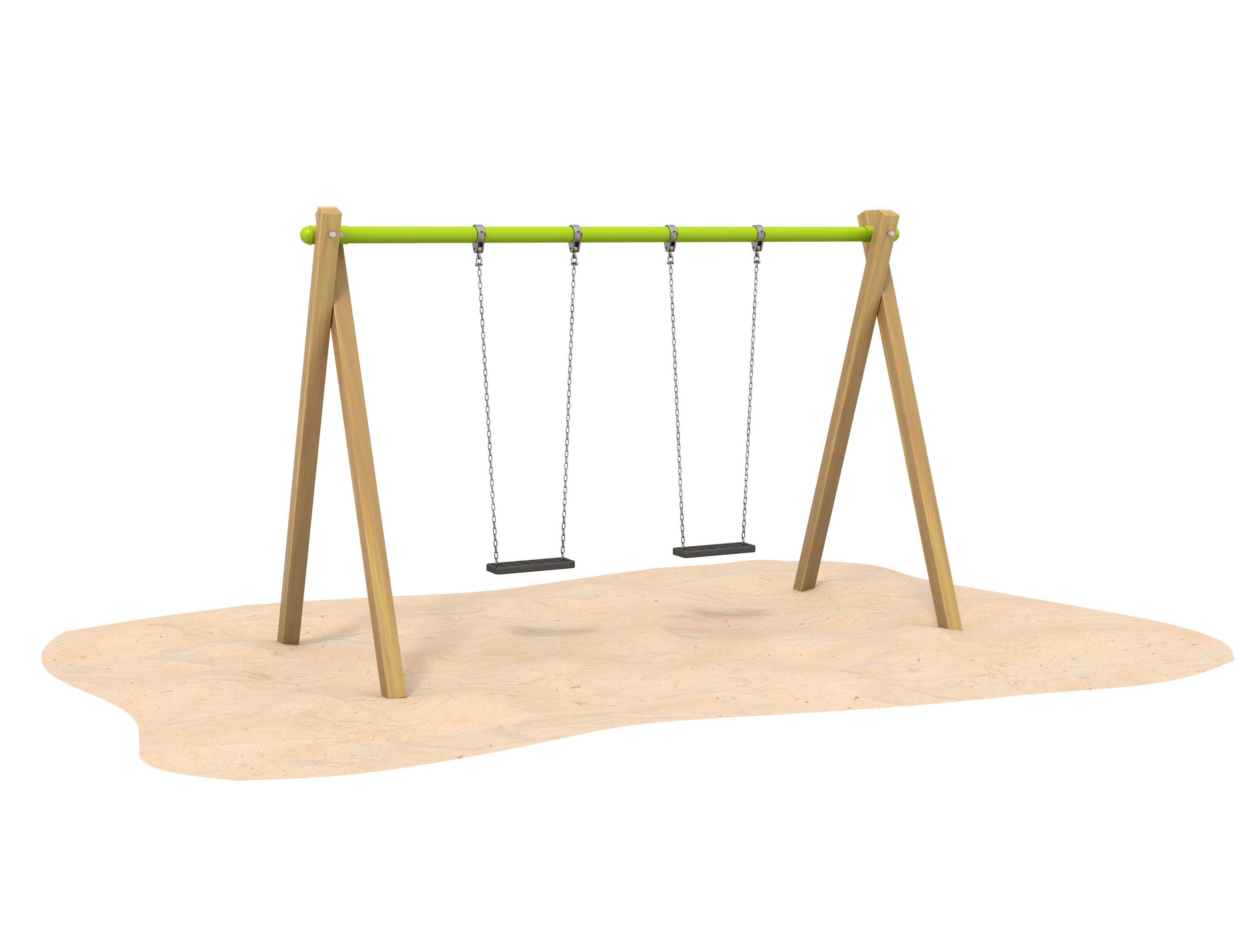 Doppelschaukel mit Holzpfosten (Limette) – SW-3502