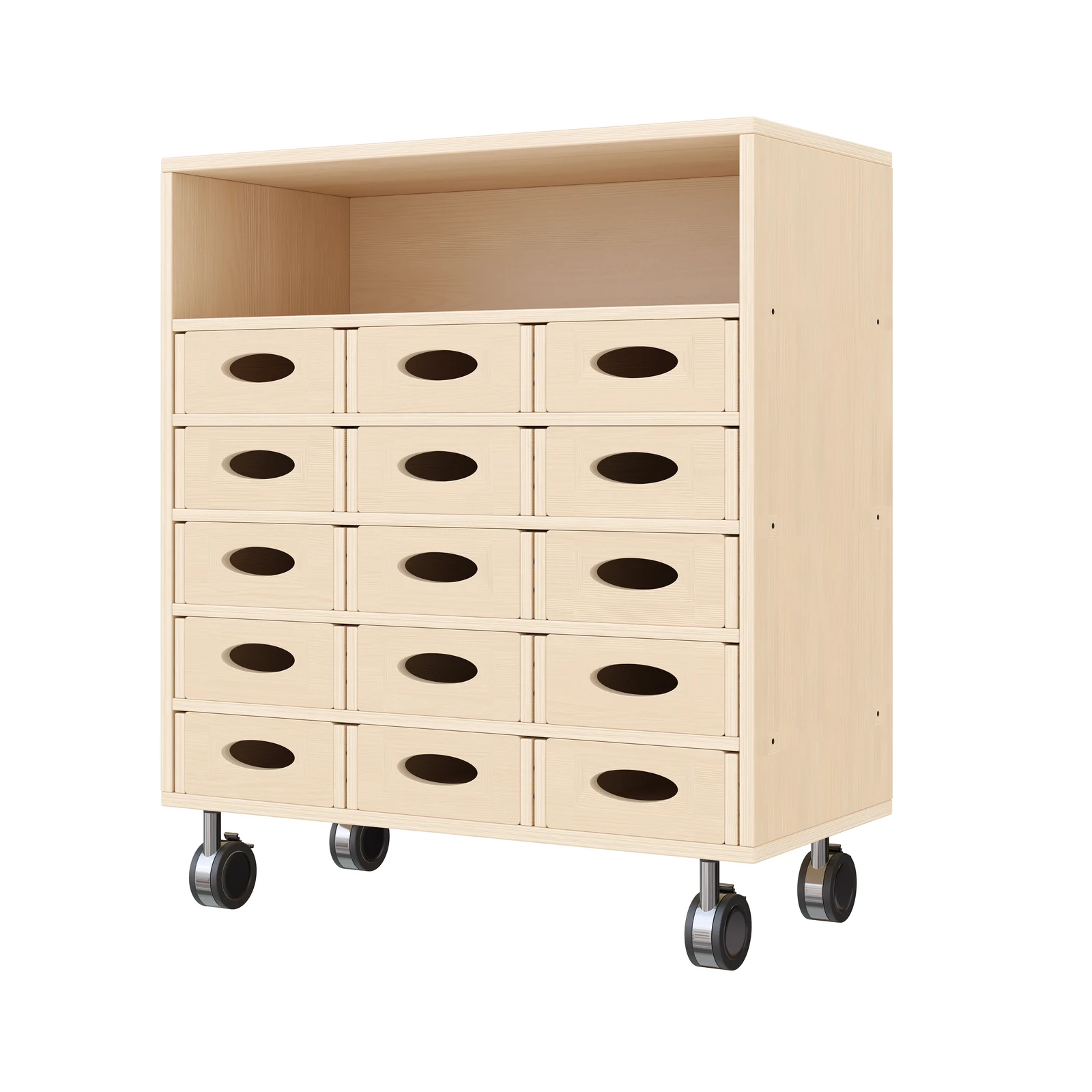 Armadio a Scaffali 79-80, 15 Cassette per Materiali (con rotelle bloccabili) – KB1-DG25214-30-R_01