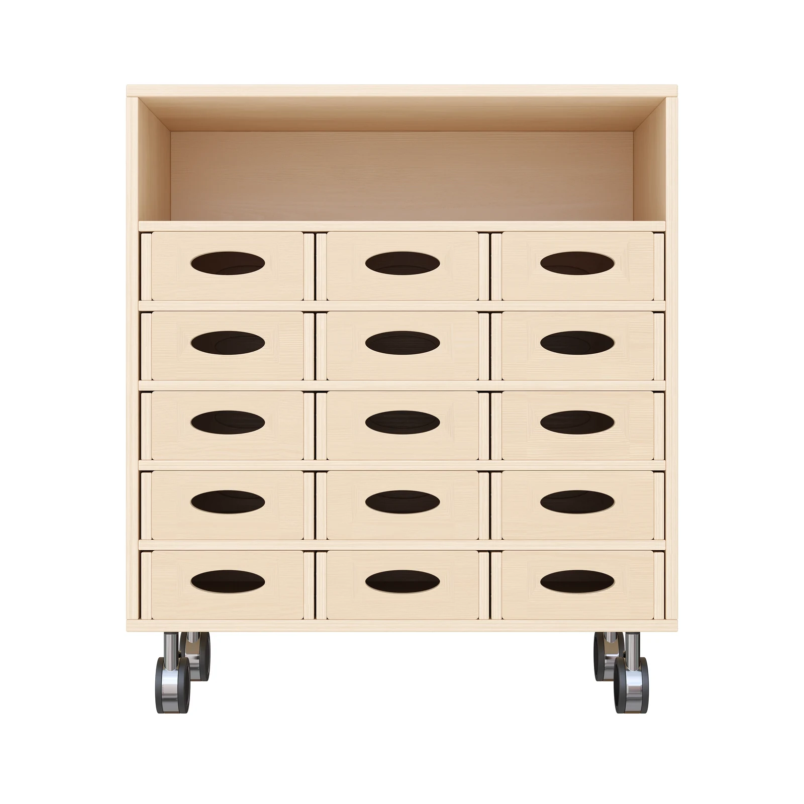 Armadio a Scaffali 79-80, 15 Cassette per Materiali (con rotelle bloccabili) – KB1-DG25214-30-R_03