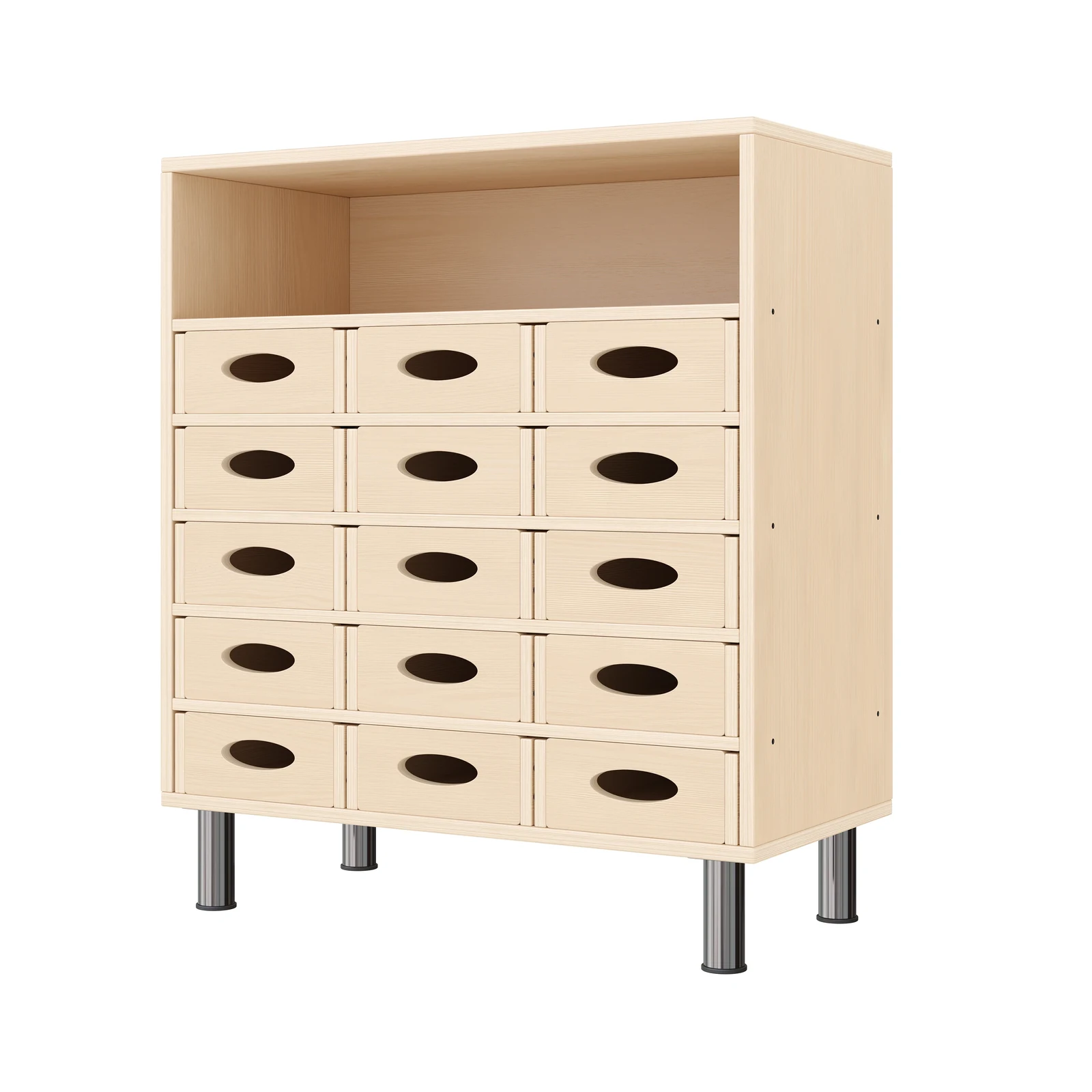 Armadio a Scaffali 79-80, 15 Cassette per Materiali (con piedi regolabili in altezza) – KB1-DG25214-30-MF_01
