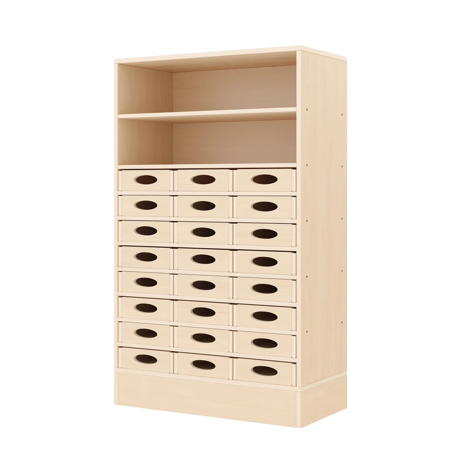 Armoire à Rayonnages 120-80, 24 Bacs Matériel (avec socle en bois) – KB1-DG25229-30-S_01