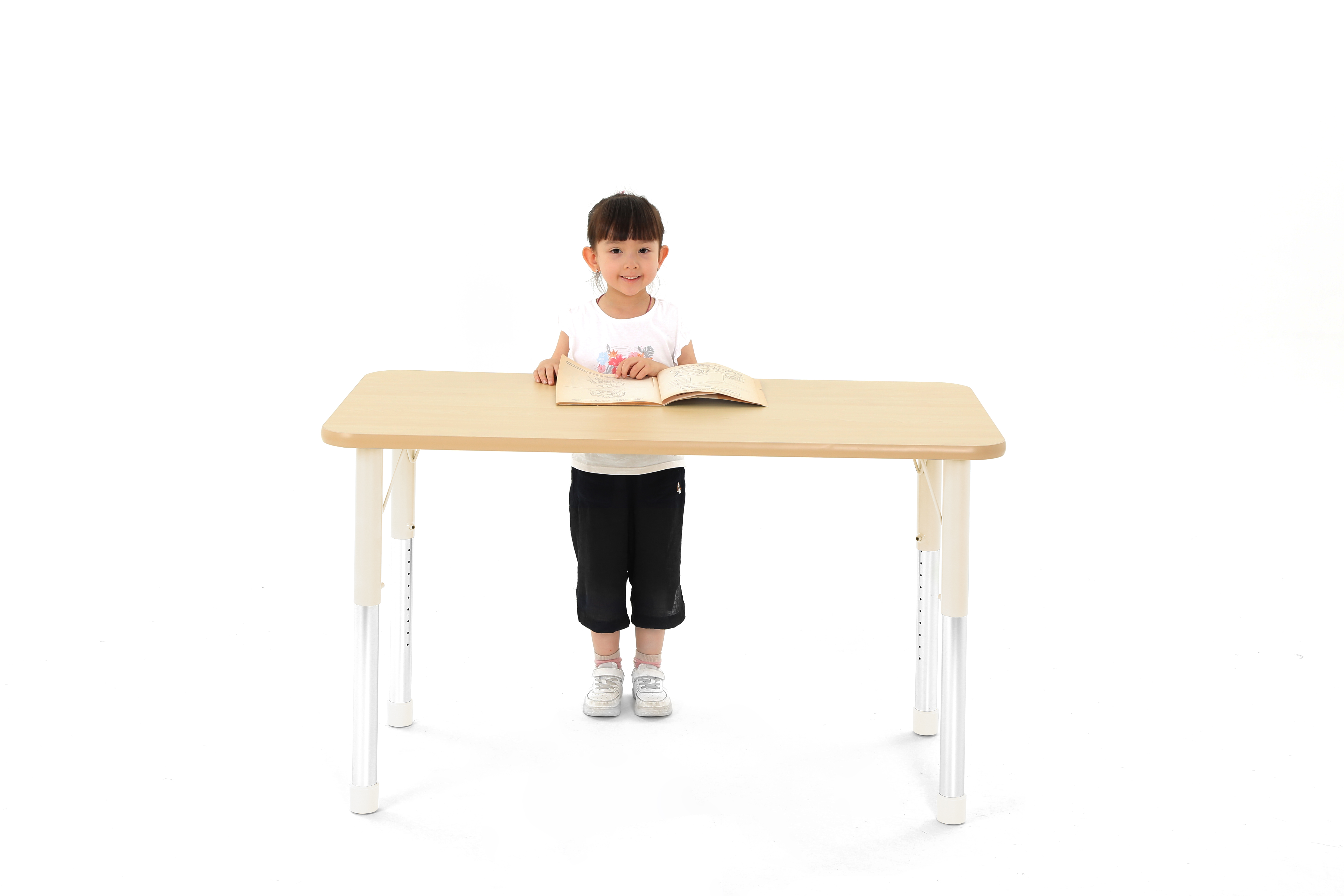 Tisch Owlaf, rechteckig, 120 x 75 cm, höhenverstellbar, Tischoberfläche - Melamin, Farbe Tischbeine: Beige – 7Y9A8589